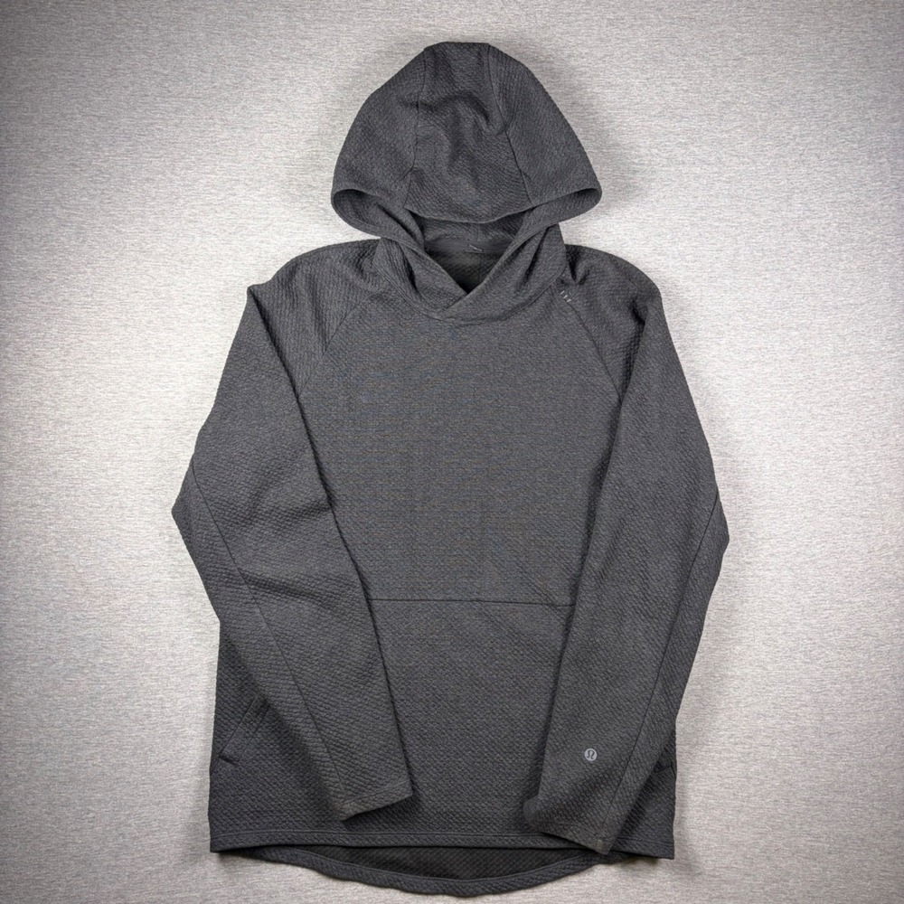 Lululemon At Ease Hoodie Mens Medium Dark Charcoal Gray Textured Woven